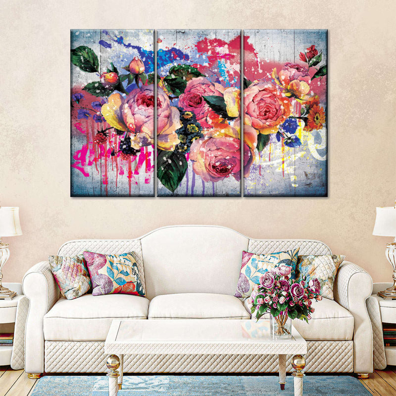 Fleurs de pivoines grunge, reproduction sur toile, H 32 po x l 50 po x P 1,25 po