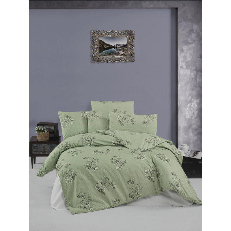 Luxury Ranforce Single XXL Quilt Cover Set, 100% Cotton, Green | Duvet Cover 61 x 87, Pillowcase 31.5 x 31.5 | Machine Washable, 145 Thread Count, Button Closure for Duvet & Envelope for Pillowcase, Soft & Durable