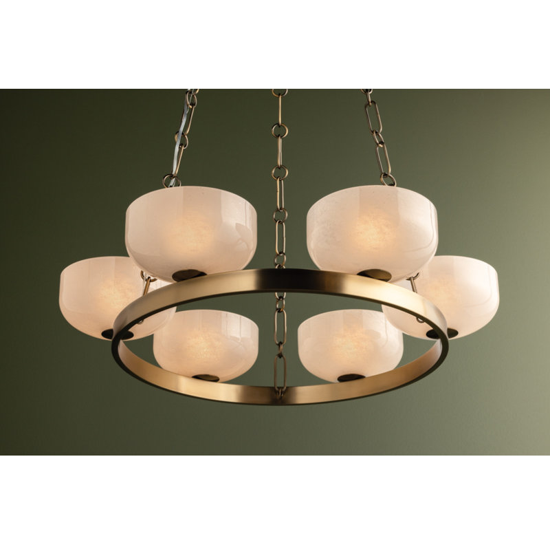 Troy Lighting Caelum Chandelier in Patina Brass, 6 Lights, 6" H x 32.25" W x 32.25" D