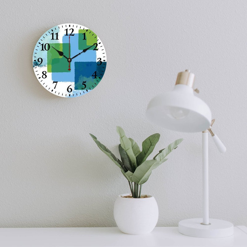 Décoration murale horloge ronde bleue et verte 12 x 12 pouces, pour chambre à coucher et jardin