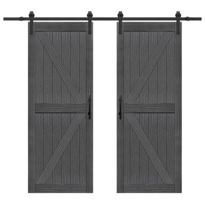 S&Z TOPHAND® Double MDF Barn Door With Sliding Door Hardware Kit , Solid Barn Door Slab Covered With Water-Proof PVC Surface