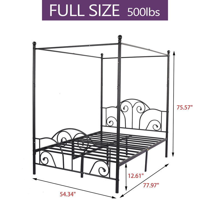 Canopy Metal Bed Frame, Black, Full