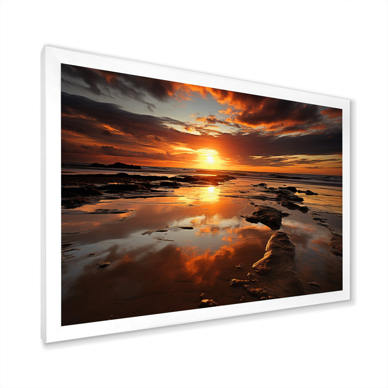 «Coastal Serenity At Sunset IV», reproduction d'art sur toile, H 34 po x l 44 po x P 1,5 po, Cadre photo blanc