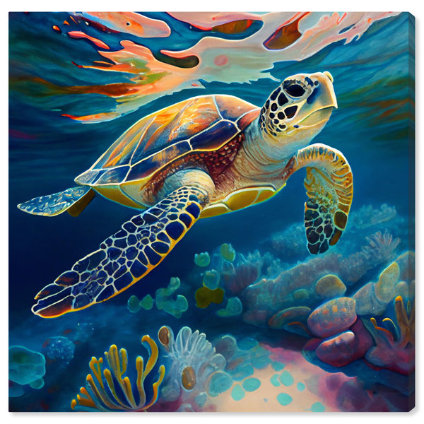 Sea Turtle I - Wrapped Canvas Graphic Art Bay Isle Home Size: 30 W x 30 H x 0.8 D
