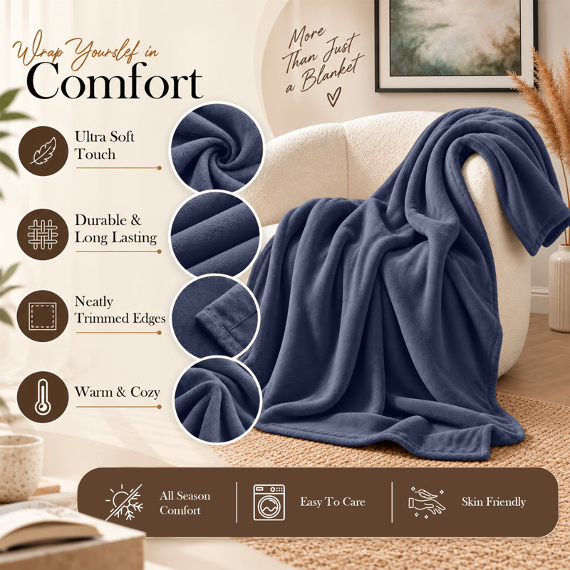 Imperial Homeware London Knitted Blanket, Double, Navy