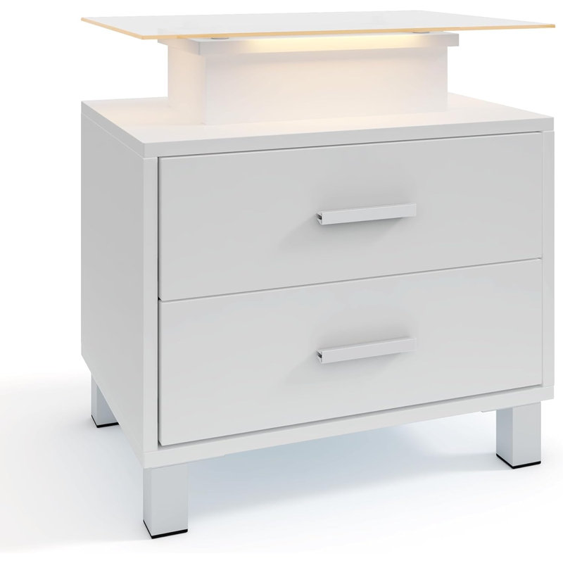 Table de chevet avec station de charge et lumières DEL, table d'appoint moderne pour la chambre à coucher