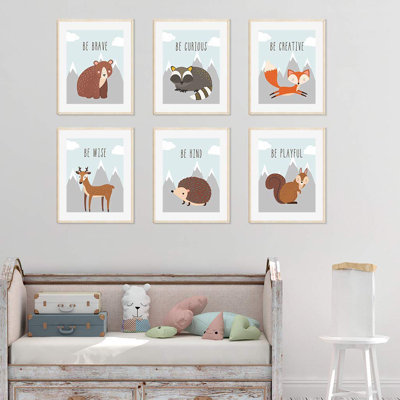 « inspirational », mountain scene, bear raton laveur, fox, cerf, écureuil, ensemble de 6 pièces impression sur papier Danyale