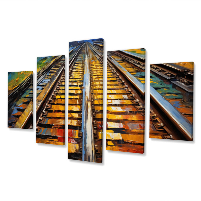 Train Rails Track - salon d'art mural de transport - 5 panneaux