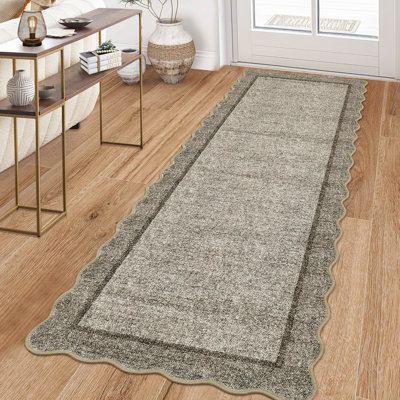 Tapis festonnés antidérapants à bordure festonnée, tapis décoratifs modernes à poils courts doux et doux, tapis de maison de campagne lavable pour salon, chambre à coucher, bureau