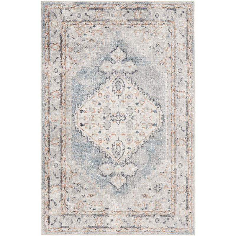 Tapis persan bleu clair lavable à la machine Probolinggo, Rectangle 4 pi x 6 pi