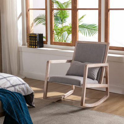 Chaise berçante en tissu de lin massif avec coussin lombaire amovible