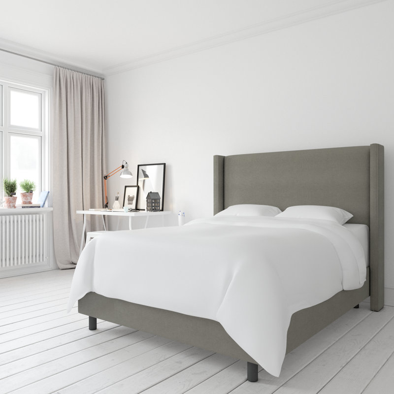 Hanson Upholstered Wingback Bed, Queen, Classic Grey Linen