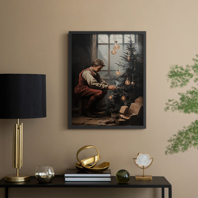 «Christmas Holiday Art», série 2, reproduction d'art encadrée - bois massif