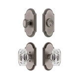 Grandeur Arc Short Plate Entry Set with Baguette Clear Crystal Knob in Antique Pewter