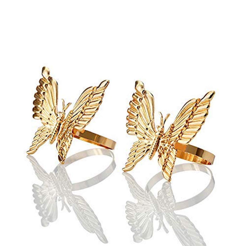 Gold Butterfly Napkin Ring Set of 4 with textured wings Design for Elegant Dining Table Decor