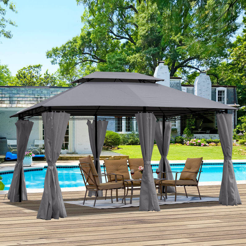 10X10 Ft Outdoor Gazebo, Ventilated Double Roof & Detachable Mosquito Net, Gray