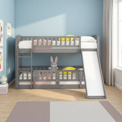 Lit superposé avec glissade, lit simple superposé simple avec clôture et échelle pour enfants adolescents