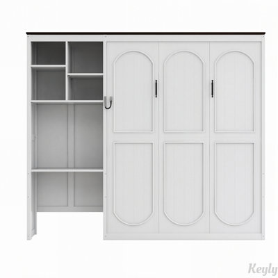 Lit escamotable Queen avec bureau intégré et armoire de rangement à niveaux