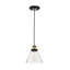 Mini-luminaire suspendu 1 lumière noir et laiton antique Mateo avec abat-jour conique en verre transparent