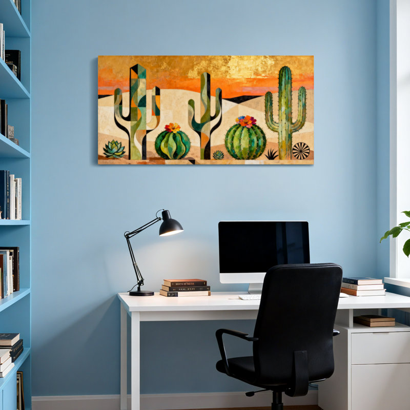 «Plants & Flowers Desert Cactus Sunset», reproduction d'art, H 16 po x l 32 po