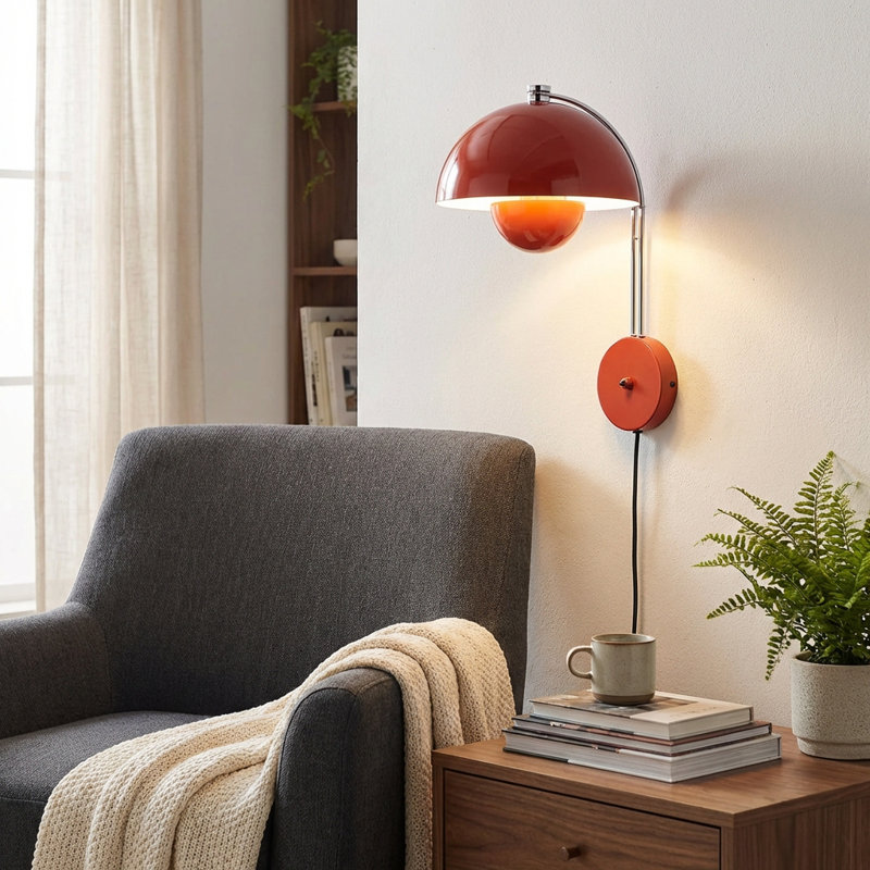 Modern Mid-century Red Flower Bud Wall Sconces Sleek Plug In Wall Light Fixtures For Bedroom