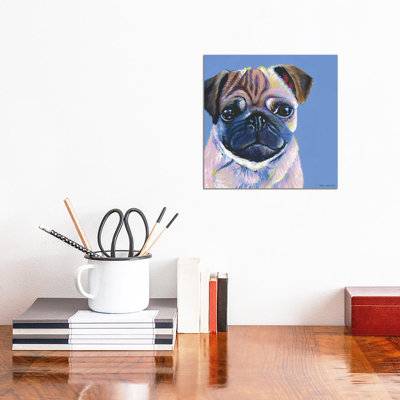 Pug On Blue by Kirstin Wood - Wrapped Canvas Print