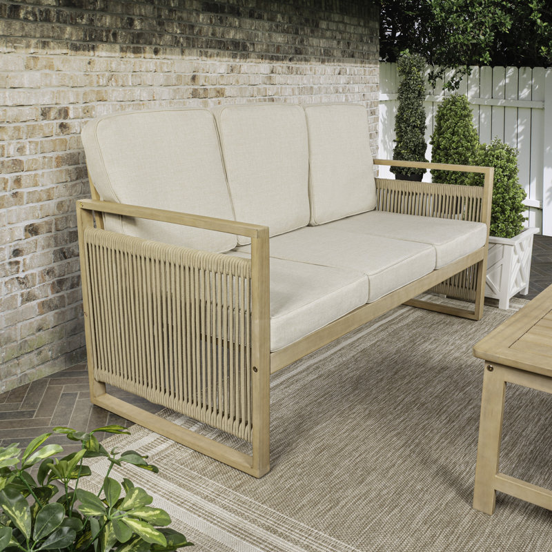 Yuliana 62.99'' Wide Straight Acacia Patio Sofa with Cushions, Beige