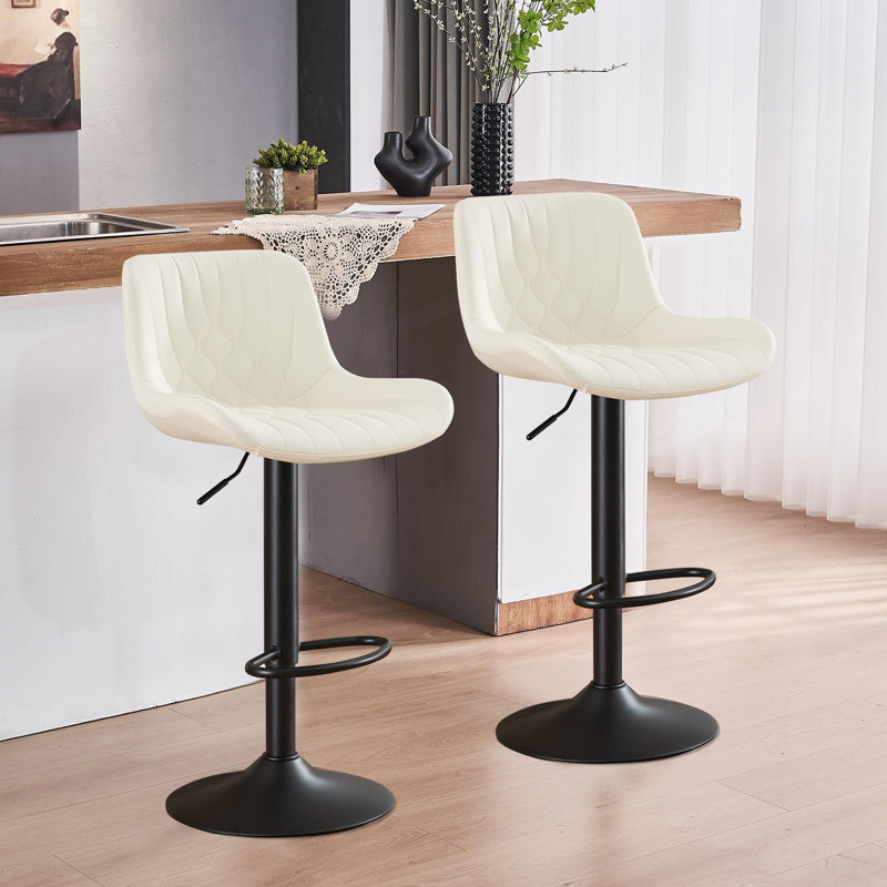 Swivel Adjustable Height Counter Stool With Footrest, Beige