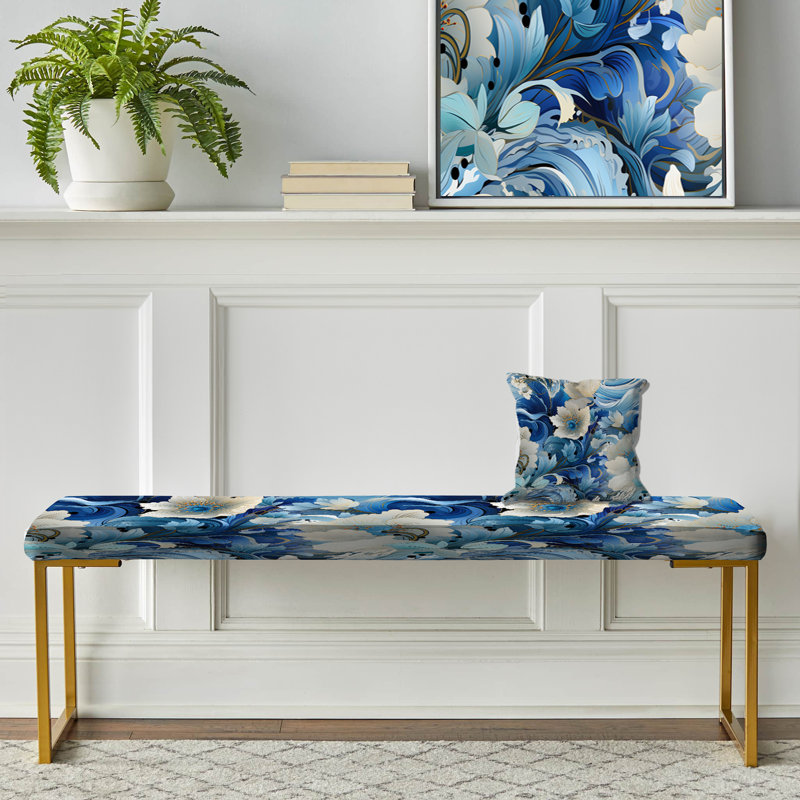 Coastal Breeze Paisley Pattern II - Paisley Upholstered Gold Bench