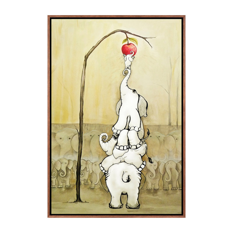 «Whimsical Elephants with Red Apple» par Diannart - impression d'art graphique, H 26 po x l 18 po x 1,5 po, Pas de tapis