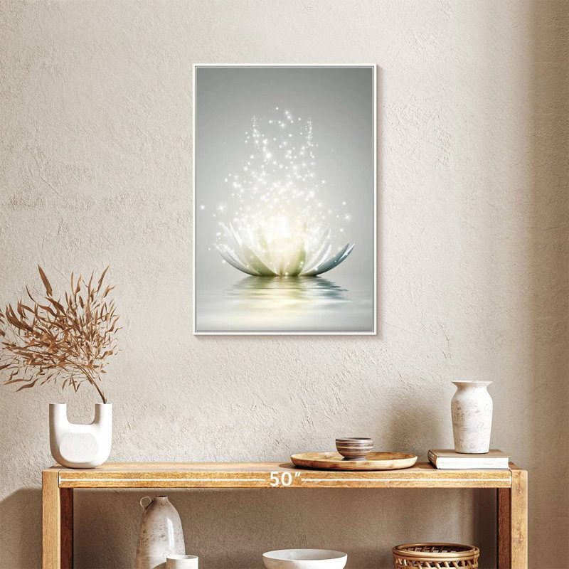Lotus scintillant, Cadre flottant blanc, 21 po x 31 po