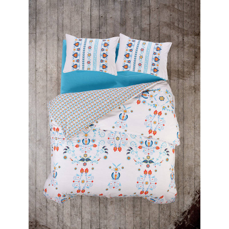 Ensemble de housse de couette 100% coton Arlie turquoise / blanc / rouge 4 pièces