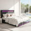 Storage Bed With 4 Drawers & Dual LED Lights, Upholstered Bed Frame With Adjustable Headboard, Grey Linen-1147421959