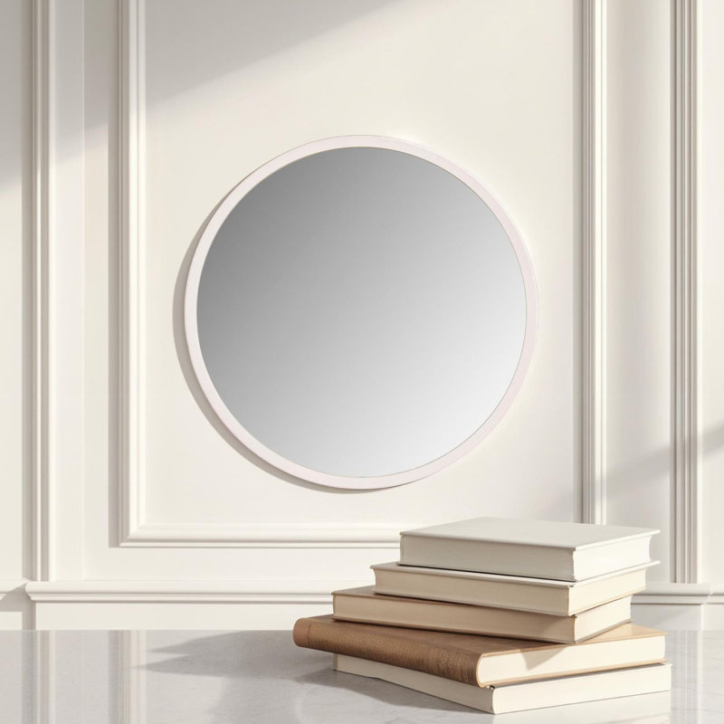 Tabatha Wood Round Mirror, 40cm H x 40cm W, White