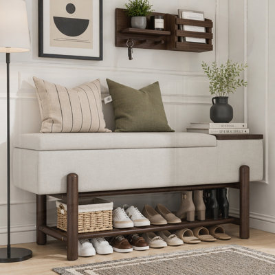 Banc de rangement rembourré Farmhouse avec compartiment caché, banc d'entrée moderne pour le salon, le vestibule et les couloirs