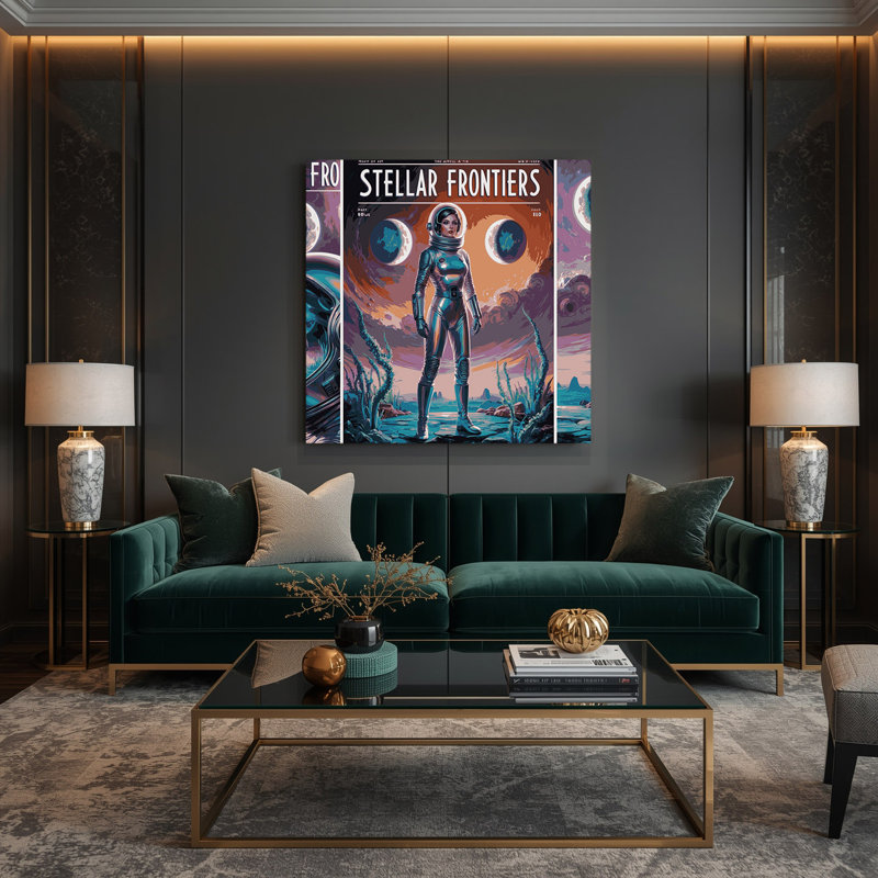 Art mural sur toile mauve, "Space Pulp sci fi magazine", H 12 po x l 12 po