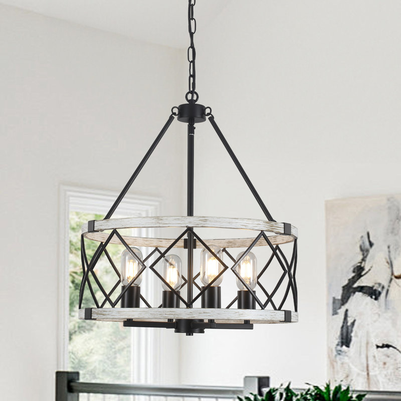 Lustre tambour en cage à 4 lumières Aukje, Noir/gris