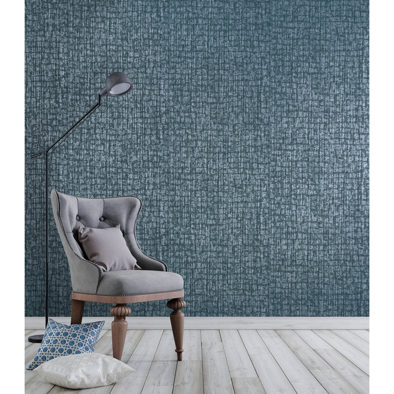 Adonea Zeus Textured Metallic 33' L x 21" W Wallpaper Roll, Midnight Blue