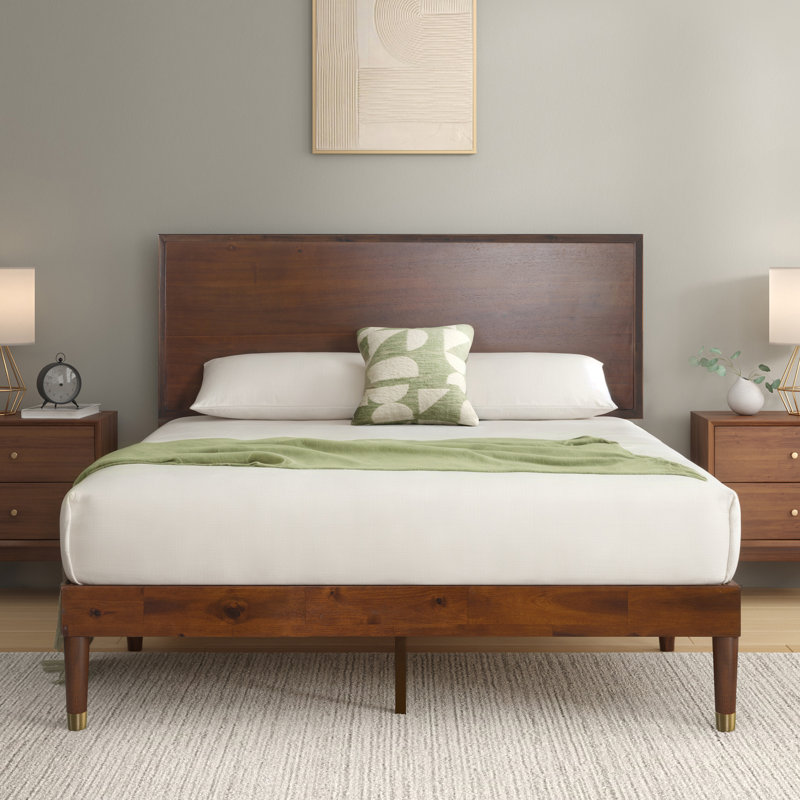 Hermes Contemporary Modern Solid Wood Platform Bed with Adjustable Headboard, Queen