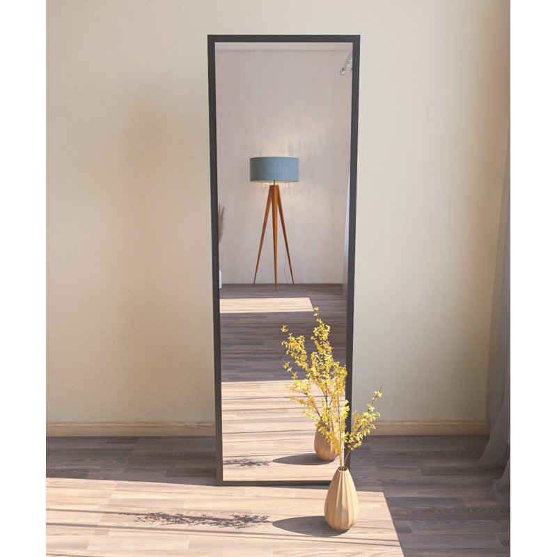 Elegant Floor Standing Mirror, Black, 19.7 x 63.0 x 0.9 inches | 100% MDF with Ecological Flotal-E Glass | Wall-Mountable Option | Modern Design for Home Decor & Dressing Rooms, Stylish & Functional