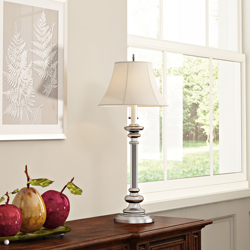 Lampe de table 30 po Ashton, Base argenté et abat-jour blanc