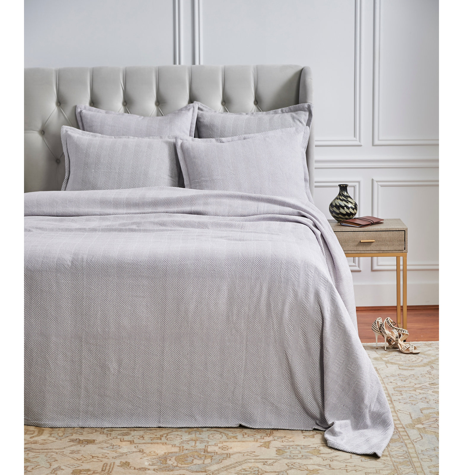Orson Cotton Throw Blanket, Pearl Gray
