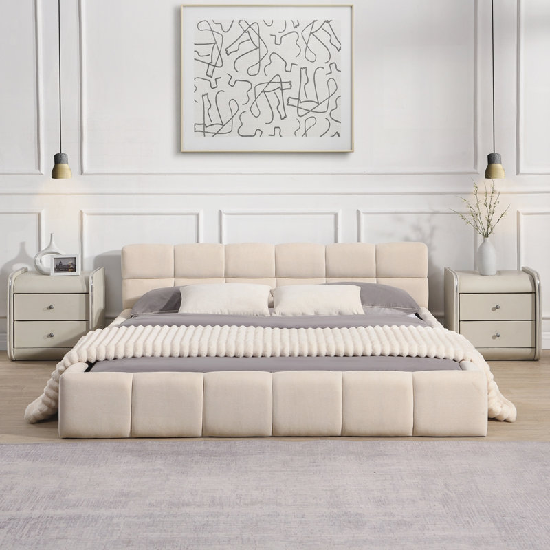 Lit rembourré avec motif en damier, Beige, Grand