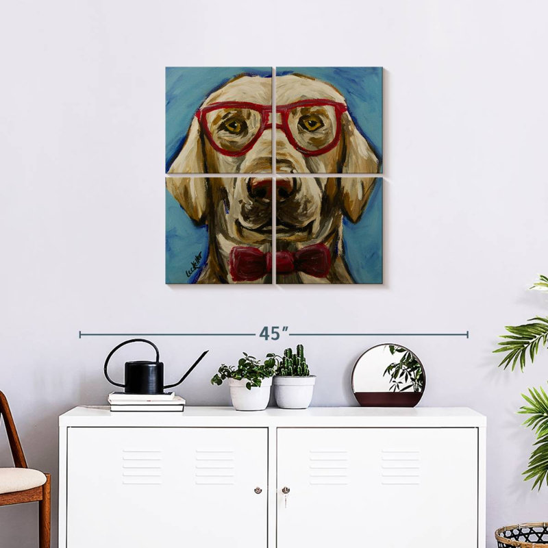 Brampt - laboratoire jaune avec lunettes, H 26 po x l 26 po