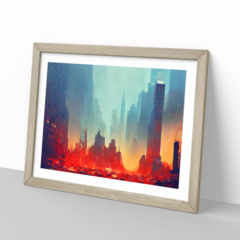 New York City Skyline Vol.5 Abstract - Single Picture Frame Print, 46cm H x 64cm W, Oak