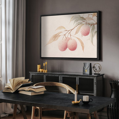 Delicate Lychee Branch with Soft Pink Fruit Botanical Framed Print Wall Art