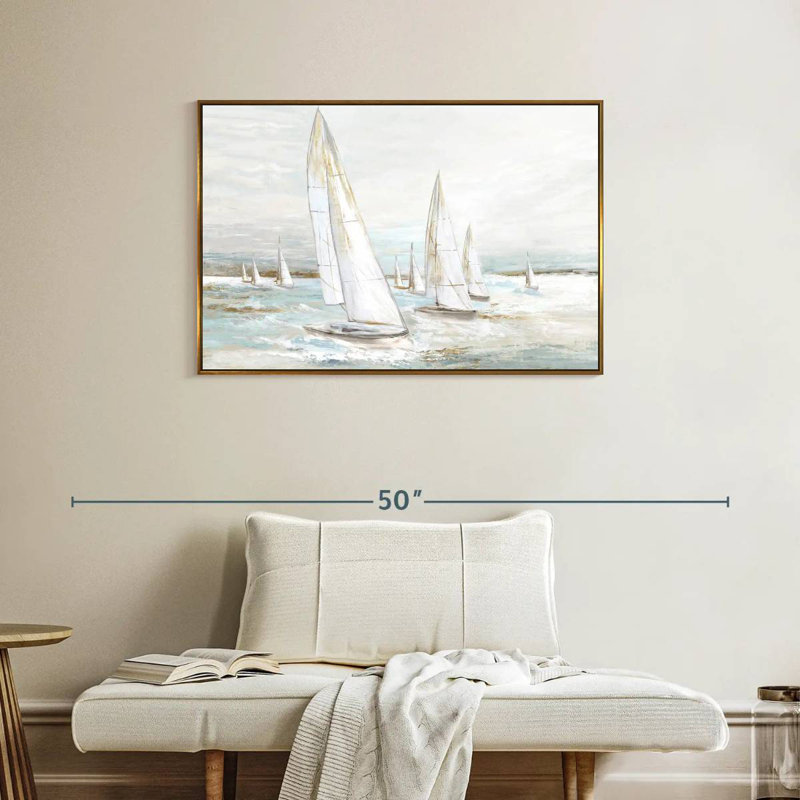 Voiles balayées par le vent I, Cadre flottant doré, 37 po x 25 po