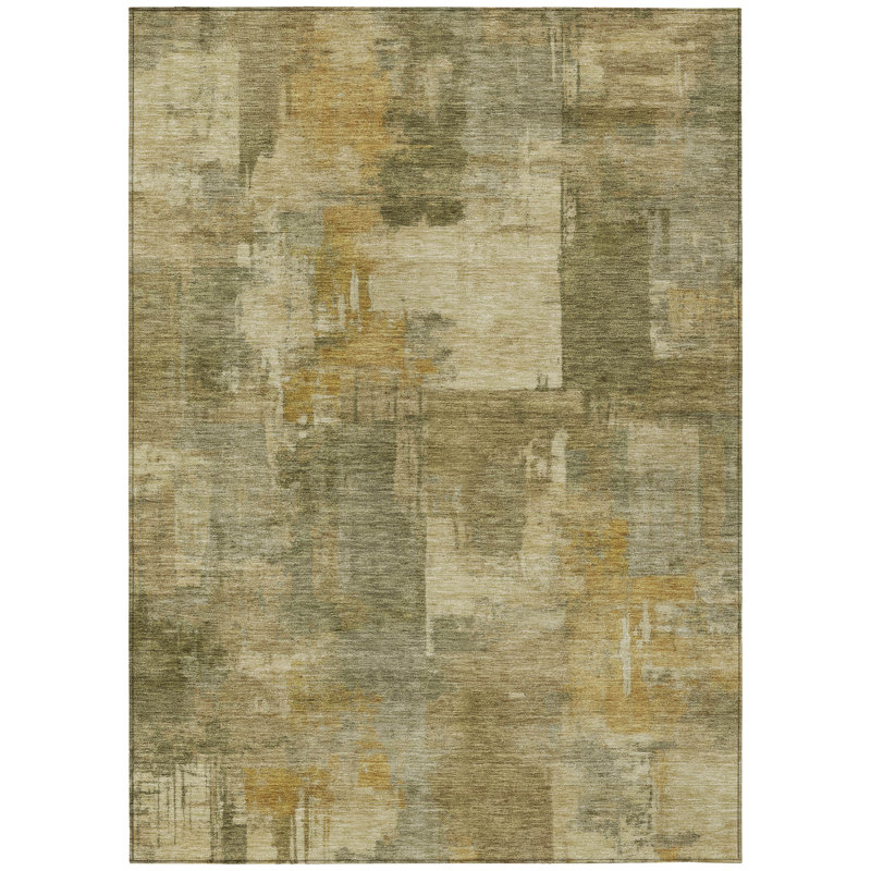 Machine Washable Indoor/Outdoor Xhevrie Khaki Rug, Rectangle 2'6" x 3'10"