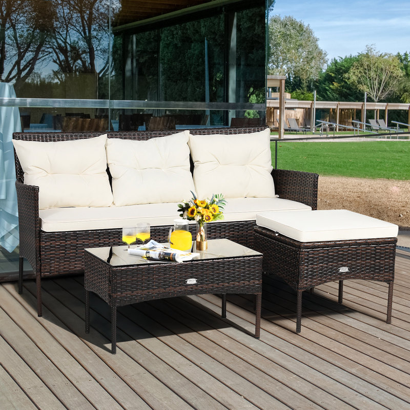 Hersey Wood 4 - Person Patio Conversation Set with Cushions, White