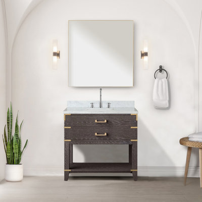Single Bath Vanity 36 In. W X 22 In. D, Carrara Marble Countertop And 34 In. Mirror